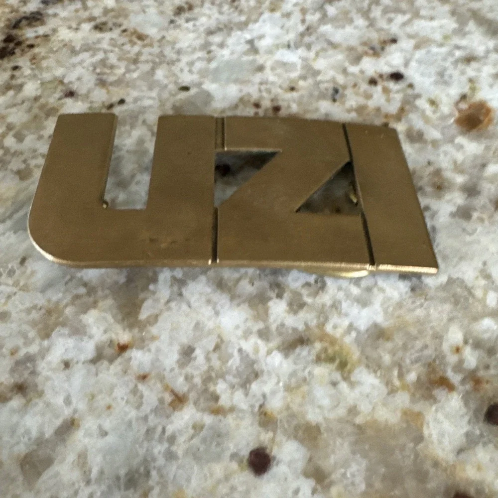 Solid Brass Action Arms Ltd. UZI Firearm Belt Buckle RARE 1970'S Great Condition